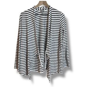 TALBOTS Black/White Striped Nautical Rope Tie Open-Face Cardigan